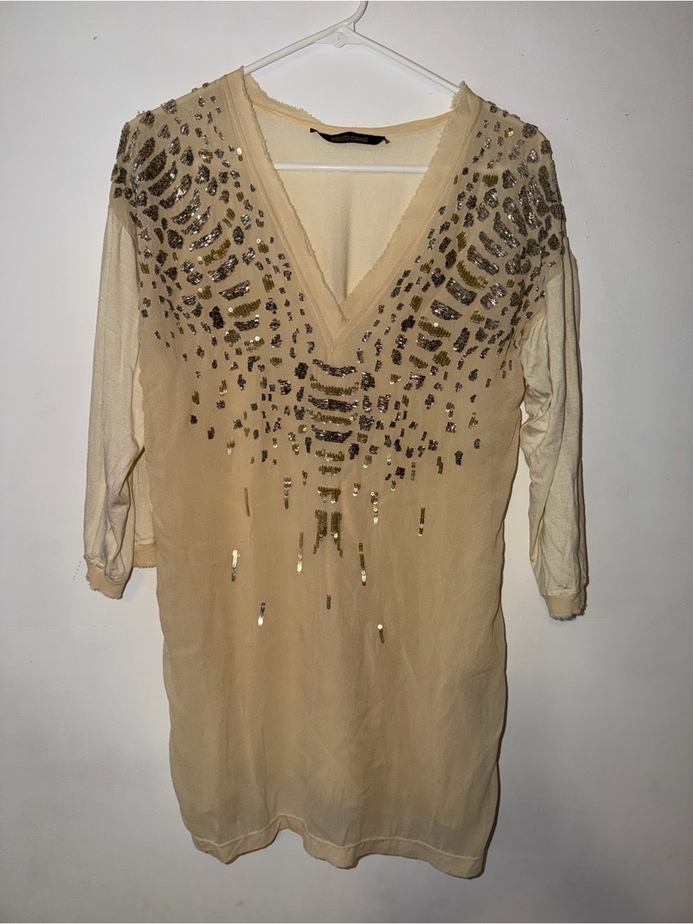 Roberto Cavalli Cream Tunic with Gold Sequin Embellishment